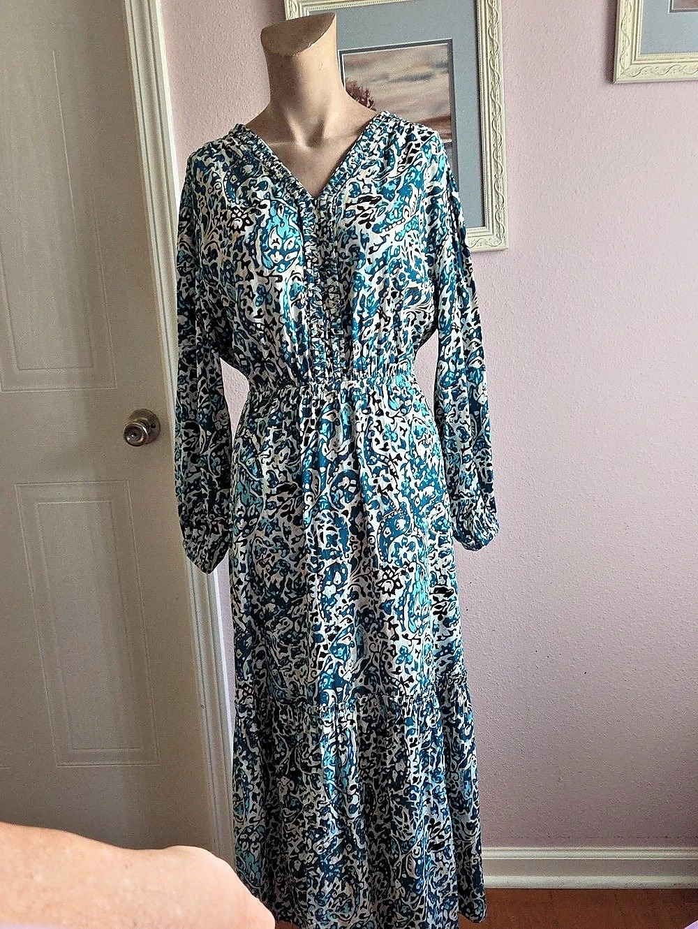 Chico's Abstract Print Maxi Dress in Blue & White Size 25 Or 14/16 NWOT